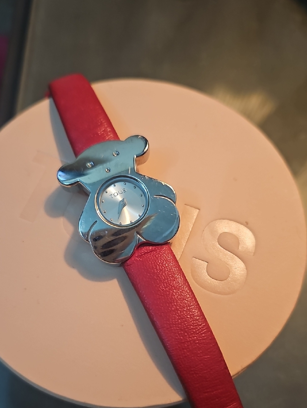 Tous Red Leather Bear-Back Watch Strap